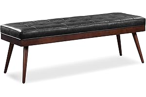 POLY & BARK Luca Leather Bench, 55 inches, Onyx Black