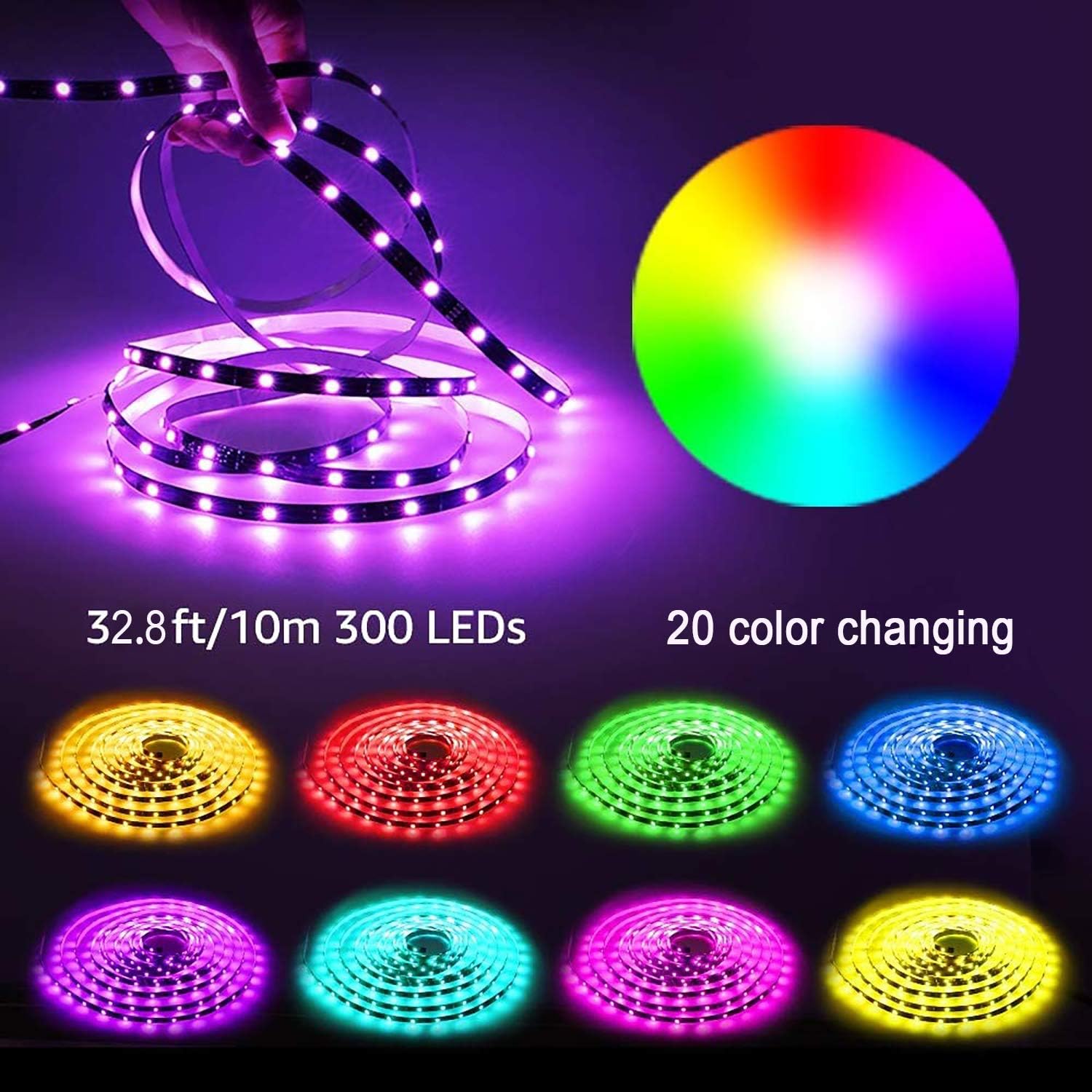 MUMUXI LED Strip Lights, 32.8ft Color Changing Led Light Strip 5050 RGB 300 LEDs Flexible LED Tape Light Kit with 44 Keys Remote Control and 12V Power Supply for Room, Bedroom, Bar, Home, Kitchen: Home Improvement