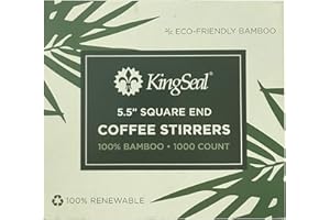 1000 Count | KingSeal Bamboo Coffee Stir Sticks, 5.5 inches, Square End, Stronger and Thicker Than Standard Wood, 100% Renewable and Biodegradable - 1 Box of 1000 Stirrers