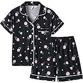 Vopmocld Girls 2PCS Pajama Sets Button Down Short Sleeve with Shorts Sleepwear Summer Cute Lounge Outfit Sets for Teens