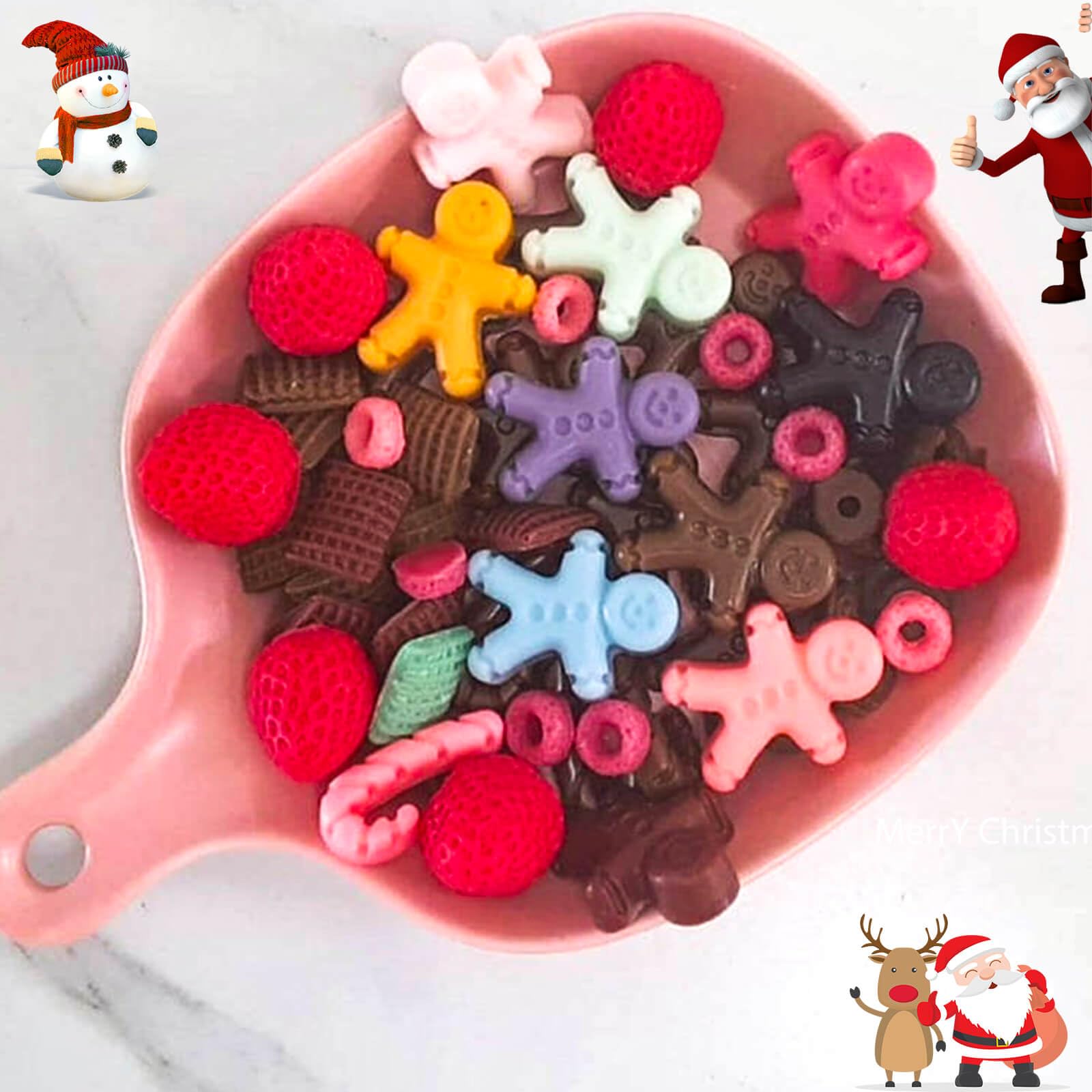 3 Pack Christmas Silicone Baking Mold, Christmas Tree Holiday Silicone Molds Soap Candy Molds for Chocolate Jello Snowman Gingerbread Snowflakes Socks Bells Santa Baking Mold (Xmas-Pink)