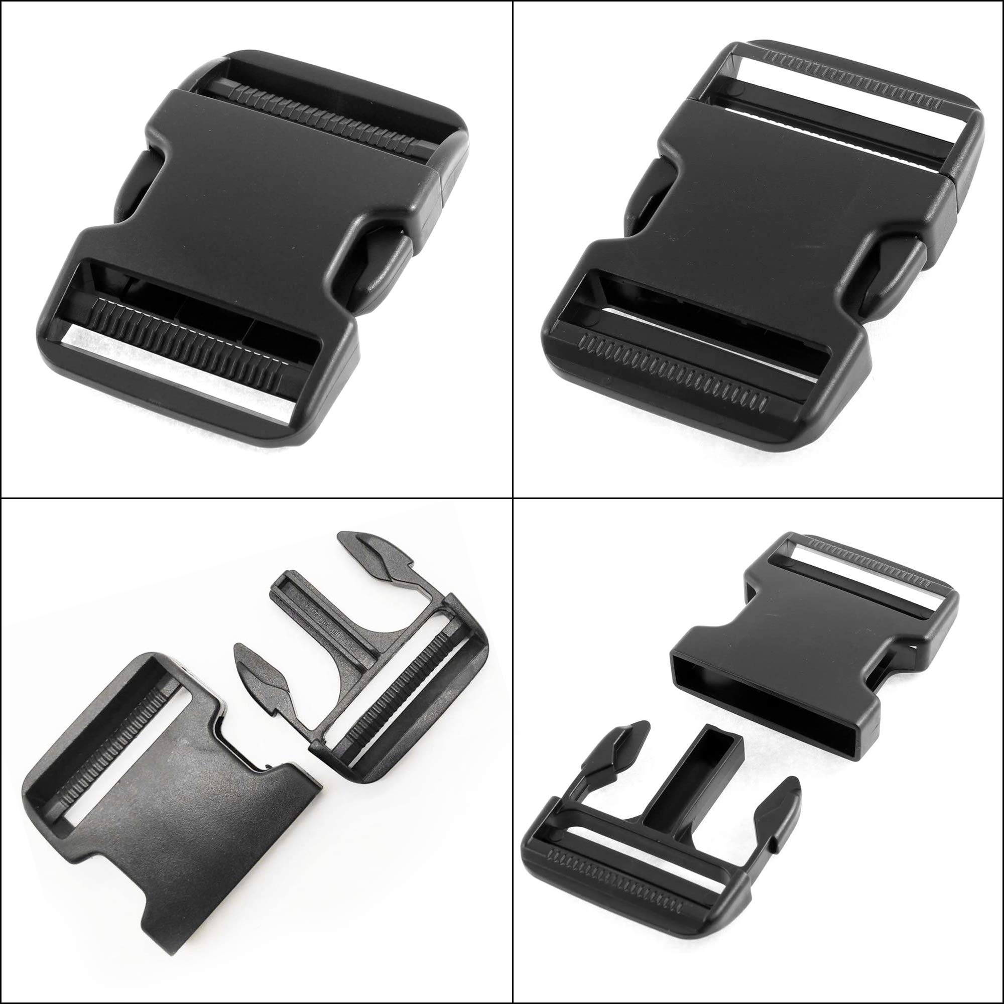 2 Inch Belt Buckle Clip, 2 Pack Quick Side Release Buckles Extra Thick Dual Adjustable Heavy Duty Plastic Buckle Replacement for 2''(50mm) Nylon Webbing Strap Boat Cover Backpack, No Sewing Tan