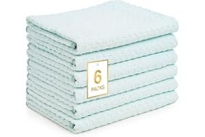 SOOWASH Waffle Fingertip Towels Set Microfiber 6 Pack Premium Negative ions Quick Dry 16 inch x 27 inch Soft Odorless Highly Absorbent 340GSM Towels for Bathroom, Gym, Shower, Hotel, and Spa (Blue)