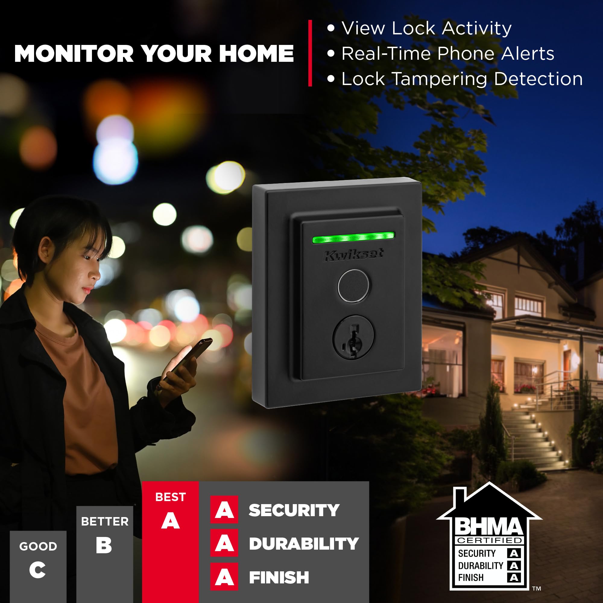 Kwikset Halo Touch Fingerprint Wi-Fi Smart Lock, Keyless Entry Door Low Profile Deadbolt, Geofence Auto-Unlock, Grade AAA Certified, No Hub Easy Install, Matte Black Lifetime Finish Warranty, Square - View 5