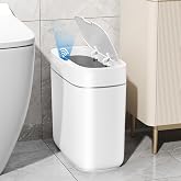 JUDRDO 3.5 Gal Slim Touchless Bathroom Trash Can, Automatic Diaper Pail | Motion sensor opening, automatic liner suction, slim profile for bathrooms, bedrooms, offices, kitchens and nurseries