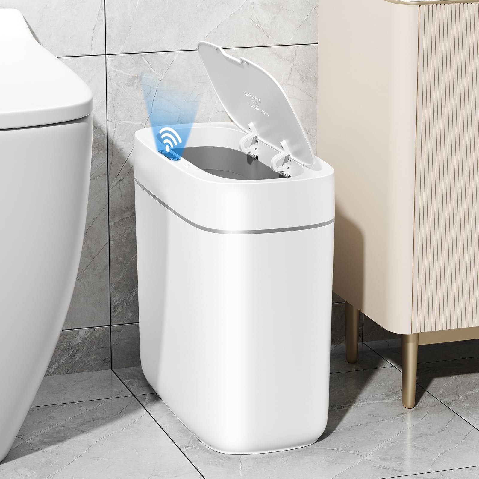 Photo 1 of **PARTS ONLY**JUDRDO 3.5 Gal Motion Sensor Bathroom Trash Can with Lid, Automatic Trash Can Small Smart Garbage Can Touchless, Waterproof Slim Trash Bins for Bedroom Office Kitchen