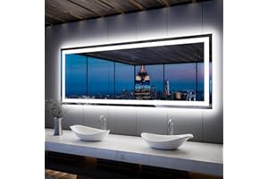 ISKM LED Mirror for Bathroom Lighted Vanity Mirror for Wall Front Lights + Backlit LED Bathroom Mirror Anti-Fog Tempered Glass ETL Listed (Front and Backlit, 84''L x 32''W)