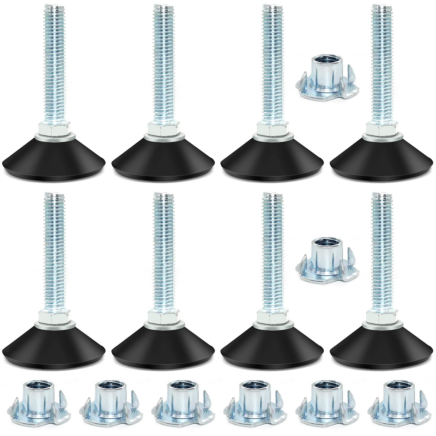 ZHANChen Furniture leveling Feet Adjustable Table Foot Screw in Feet M10x 50mm with Drive Nut for Furniture Appliances and Small Equipment 8pcs Leveling Feet + 8pcs Drive Nuts