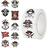 500Pcs Pirate Stickers Roll for Kids (Pirate) | Holiday Gift Bag Seals, Greeting Card Decals, Party Favor Decorations, Classroom Rewards, Christmas Crafts, Envelope Closures