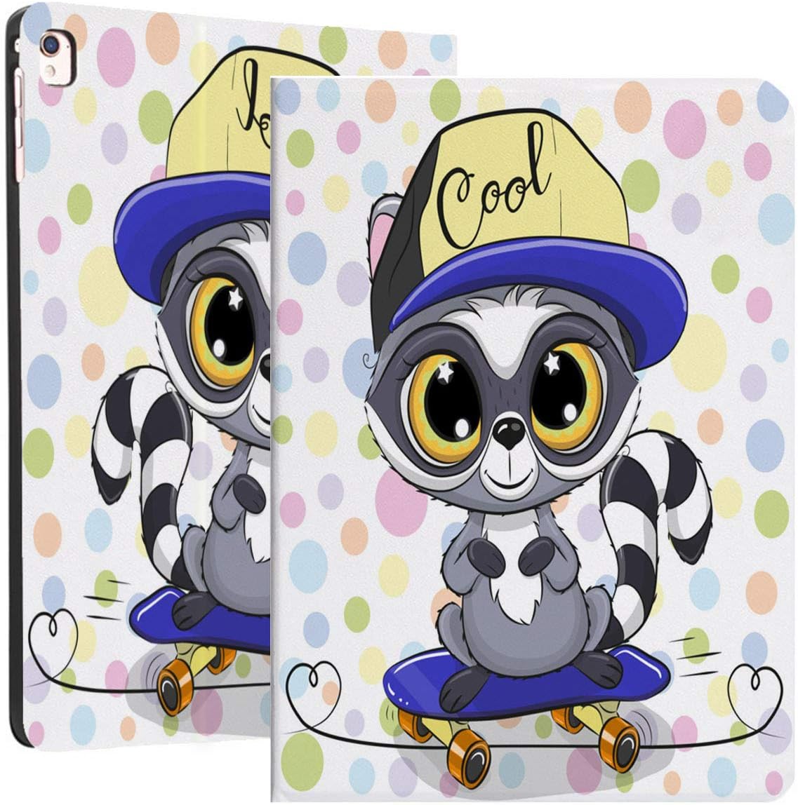 Cartoon iPad2/3/4 Case,iPad 9.7" Case,Microfiber Lining,Soft TPU Back Case,Cute Cartoon Raccoon with A Skateboard,Auto Sleep/Wake IPad Smart Cover