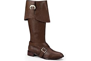 Jiuguva Pirate Boots Men Medieval Renaissance Boots Halloween Costume Caribbean Leather Long Shoes Women Riding Cosplay