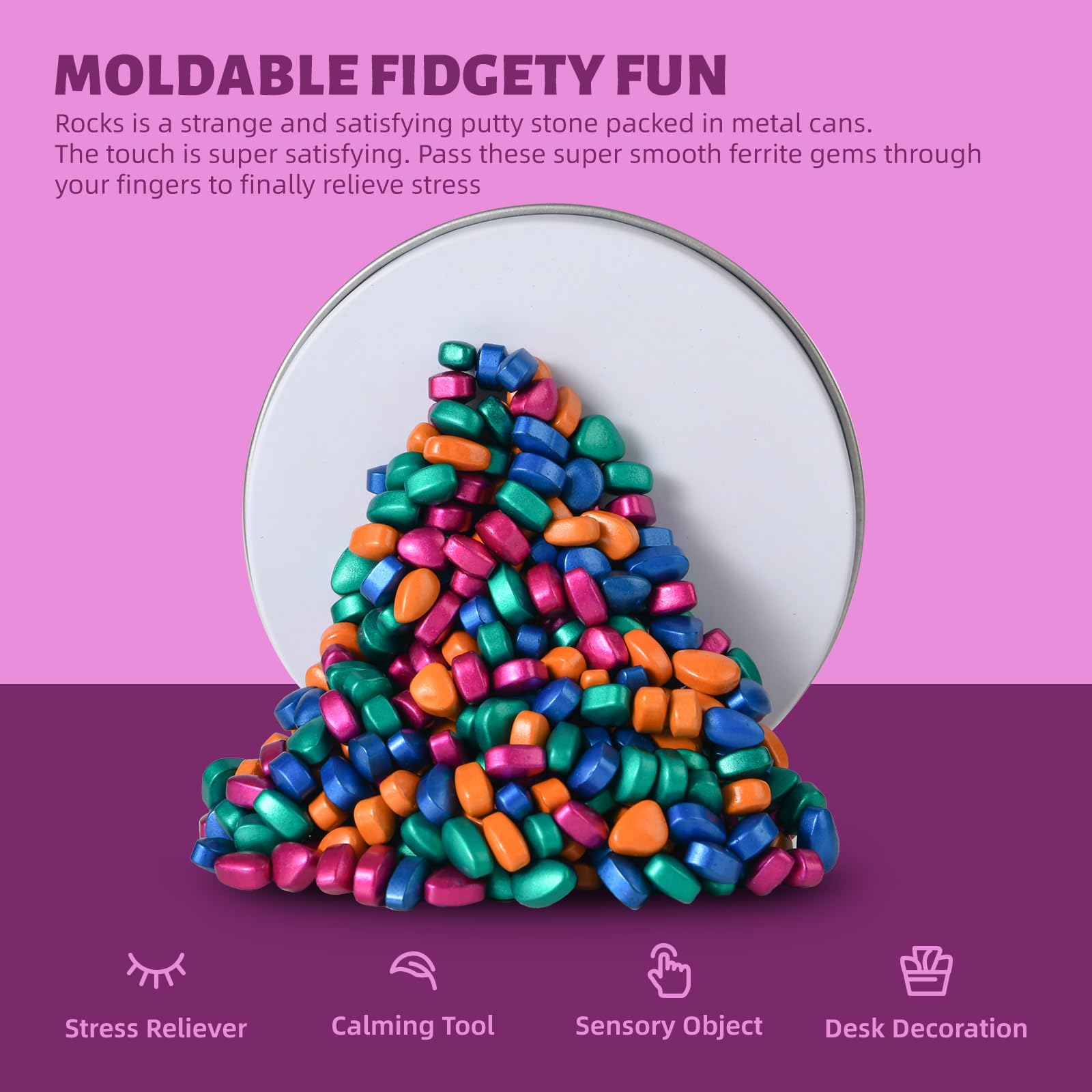 LCVUUK Fidget Toys Adults,Sensory Stones for Stress Relief,300+Multicolour Smooth Ferrite Rocks, Desk Fidgets Toy,Adults Gifts, Holiday Stocking Stuffer