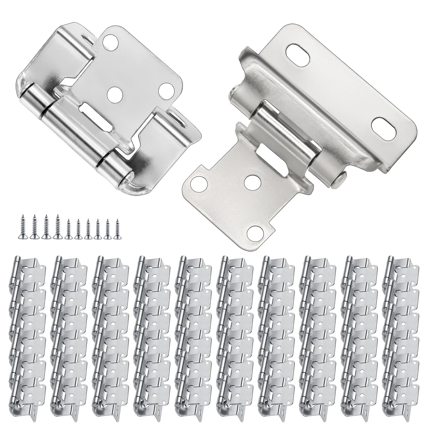 Photo 1 of 60 Pack 30 Pairs Wrap Around Cabinet Hinges, Brushed Nickel Overlay Partial Wrap Self Closing Cabinet Door Hinges for Face Frame Kitchen Cabinet