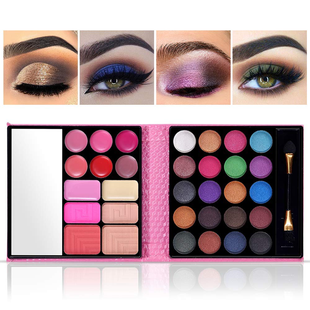 All in One Makeup Kit - 20 Eyeshadow, 6 Lip Glosses, 3 Blushers, 2 Powder, 1 Concealer, 1 Mirror, 1 Brush, Make Up Gift Set for Teen Girls, Beginners And Pros