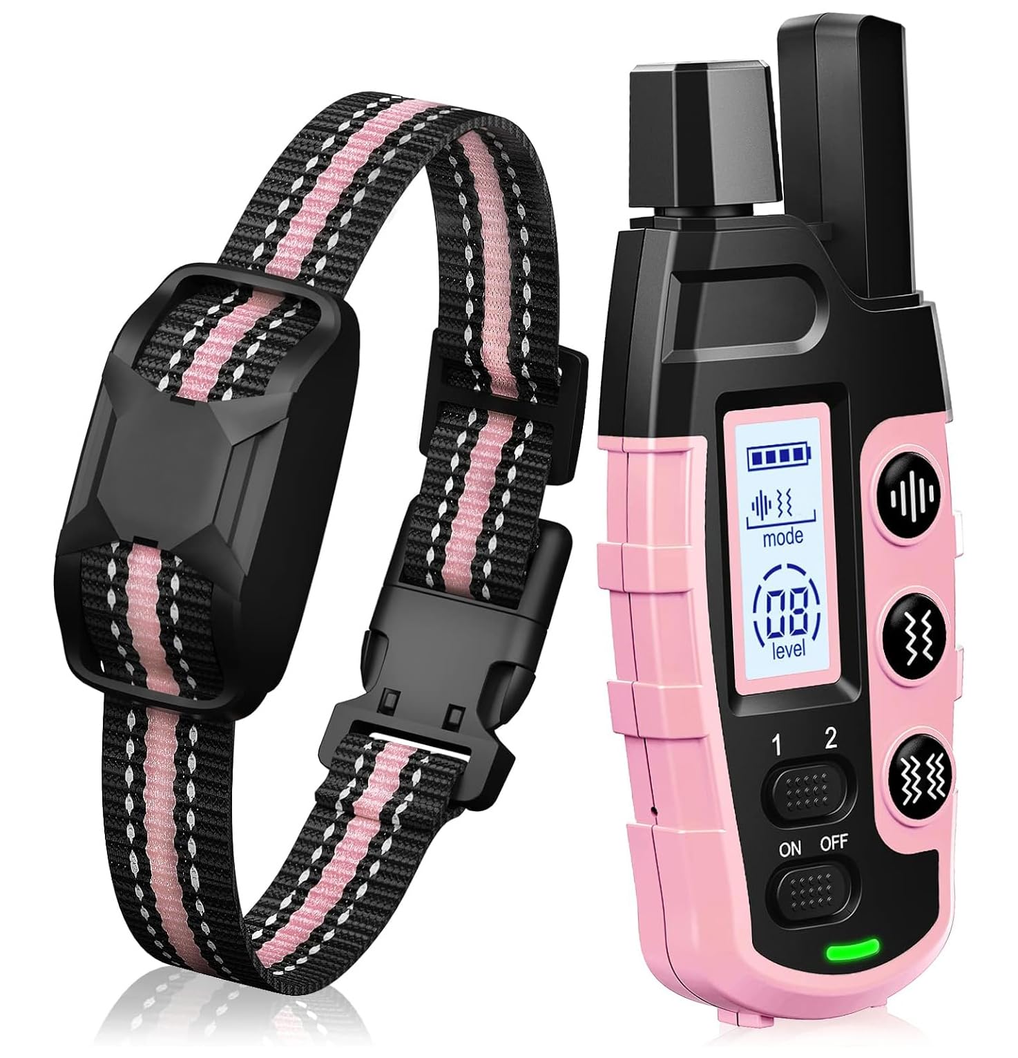 Dog Training Collar with 3300Ft Remote Range, 3 Training Modes Sound/Vibration/Strong Vibration, Security Lock IP67 Waterproof & Rechargeable, Anti Barking Collar for Large Medium Small Dogs (PINK)