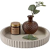 Decorative Tray for Coffee Table, 11” Concrete Round Tray Home Decor, Table Centerpiece for Dining Room, Living Room, Kitchen Counter, Bathroom, Modern Bandejas Decorativas, Large Circle Trays, Beige