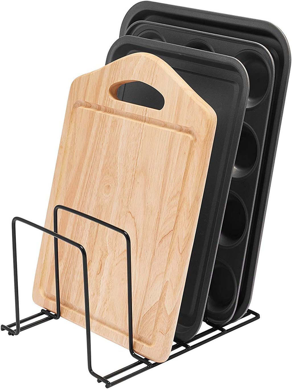 simplywire - Baking Tray and Chopping Board Rack - Pan Storage - Kitchen Cupboard Organiser - Black Plastic Coated Steel - Image 3