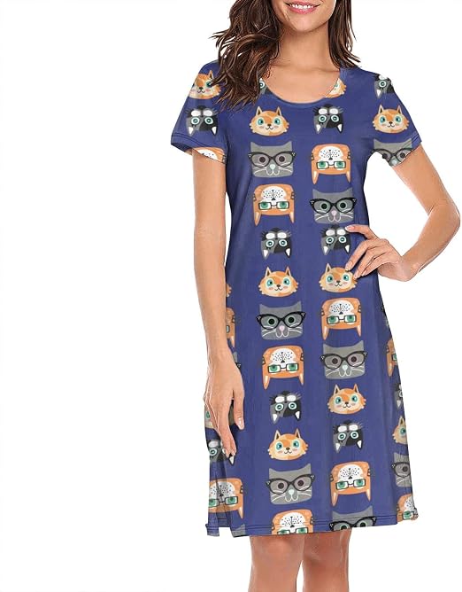 cat print nightgowns