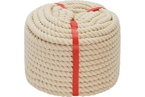 VEIZEDD 3/8 Inch x 100 Feet Natural Cotton Rope 3 Strand Twisted Rope for Wall Hanging, Decor Crafts Projects, Macrame Knotting and Home Decoration (Beige)