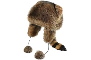 Raccoon Hat for Kids, Soft Cozy Thick Warm Furry Hat, Cute Coonskin Hat with Tail, Adjustable Scene Hat for Cold Weather, L