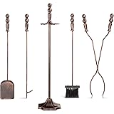 Best Choice Products 5-Piece Rustic Indoor Outdoor Fireplace Hearth Wrought Iron Fire Wood Tool Set w/Tongs, Poker, Broom, Sh