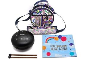 Flatsons Steel Tongue Drum, C Key 8 Notes Rain Drum With Drum Mallets, Carry Bag, Music Book, 5.5 Inch Steel Drum for Outdoor Garden, Relaxation, Meditation, Music Education
