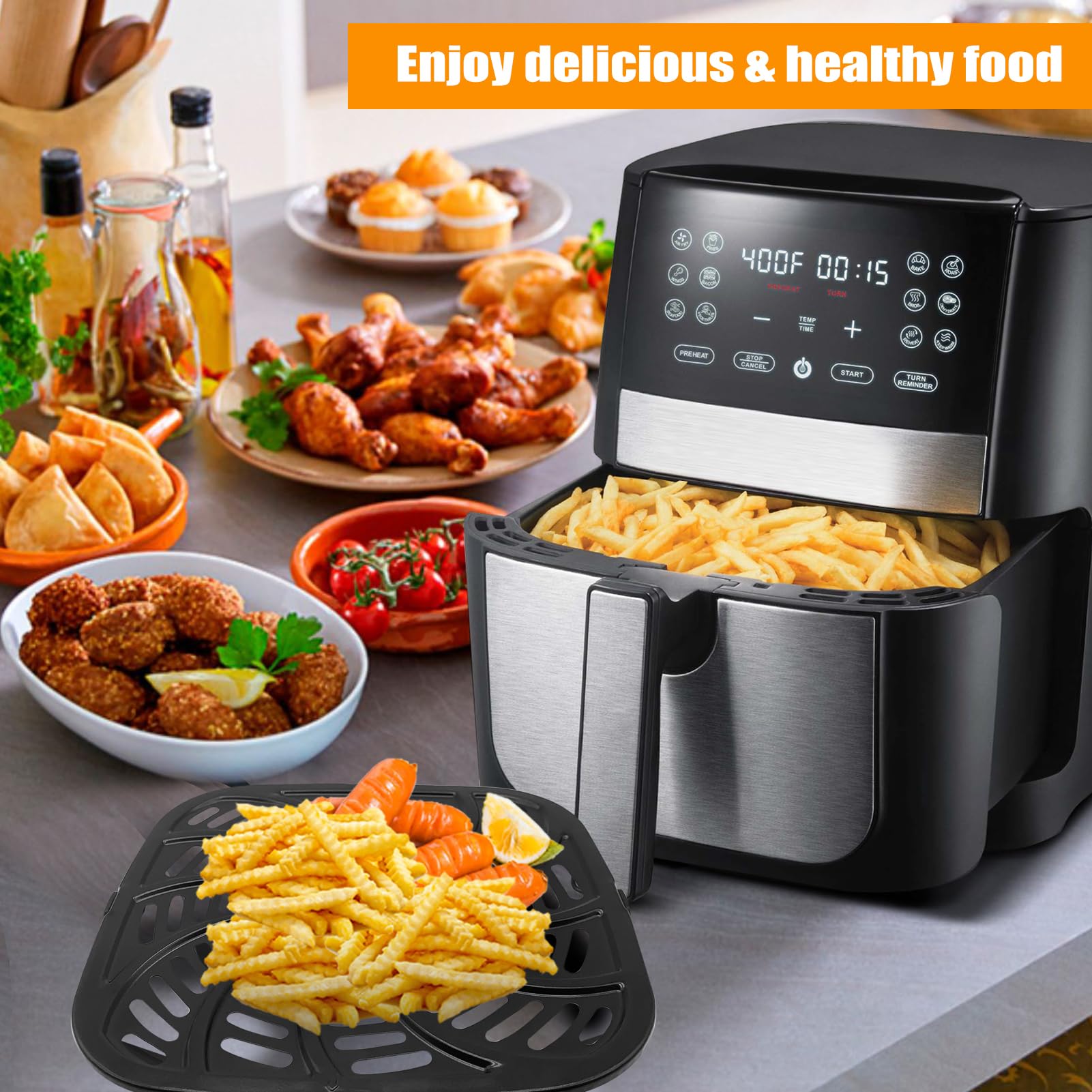Air Fryer Grill Pan for Gourmia GAF838 GAF856 GAF826 AirFryer, Nonstick 9.8''*9.8'' Square AirFryer Replacement Parts Accessories Rack Tray Grill Plate Crisper Plate for Gourmia 8QT Air Fryer