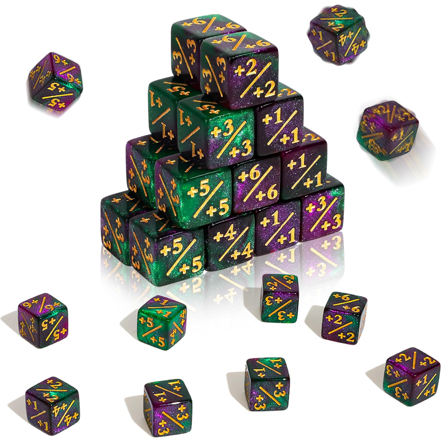 Dncvb 24Pcs D6 Dice Cube, Acrylic Dice Counters Token Dice, 16mm Glitter dice Set, Loyalty Counter dice Compatible with MTG Card Gaming Accessories for Party Table Games KTV Bars