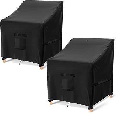 GARPROVM Garden Chair Covers Waterproof 2 Pack Oxford Fabric Black 90x97cm