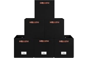 FinishingBo 6-Pack Collapsible Fabric Storage Cubes with Handles & Label Holders, Closet Cube Home Organizer Bins (Black, 13 x 13 x 13 inch)