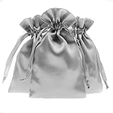 Knitial 3" x 4" Silver Satin Gift Bags, Jewelry Bags, Wedding Favor Silky Drawstring Baby Shower Christmas 50 per Pack