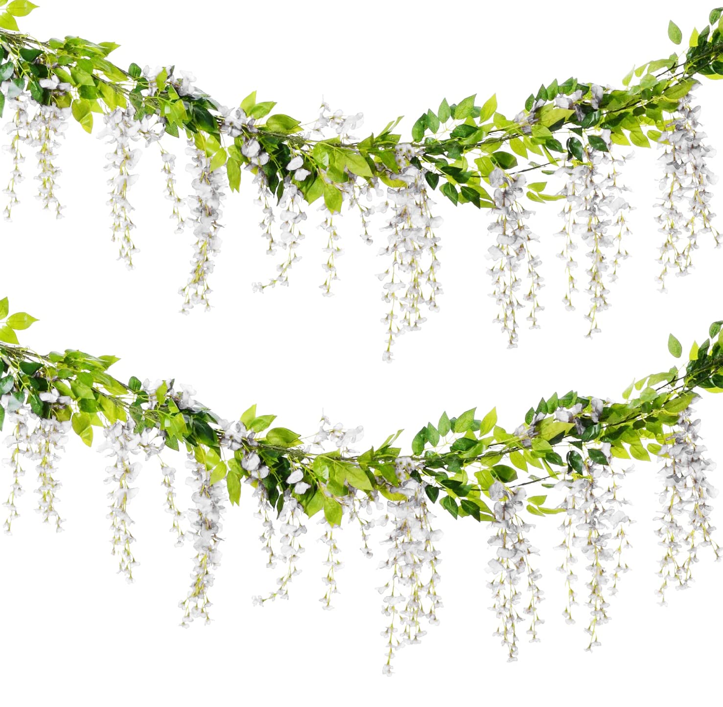 Warmy 4x7FT Flower Garland Wisteria Artificial Flowers Fake Wisteria Vine Silk Fake Wisteria Vine Ivy Plants for Wedding Party Home Wall Decoration Trailing Flower In/Outdoor (White)