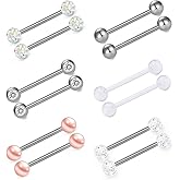 VCMART 12mm-18mm 14G Tongue Rings Nipple Straight Barbells Surgical Steel Body Piercing Jewelry