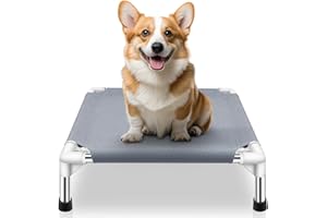 MAKERFIRE Elevated Dog Bed for Small Dogs, Outdoor Cooling Dog Bed Cot for Small Pets, Indoor Detachable Raised Dog Bed with Non-Slip Feet, Double Layer Polyester Cotton (20" L x 20" W x 6.5" Th)