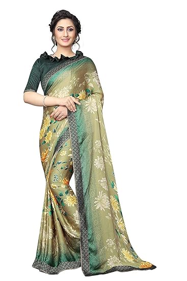Rajeshwar Fashion With Rf Womens Rangoli Silk Georgette Printed Sarees Jequard Lace Work Saree With Blouse Piece (A28 GREEN Multicolored_Free Size 6.30 Mtr)