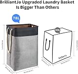 BrilliantJo 78L Large Collapsible Laundry Basket with Handles Black Grey view 6