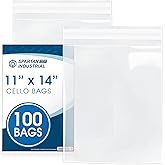 Spartan Industrial - 11" X 14" (100 Count) Crystal Clear Resealable Cello Poly Bags for Packaging, Clothing & T Shirts - Self Seal & Reinforced