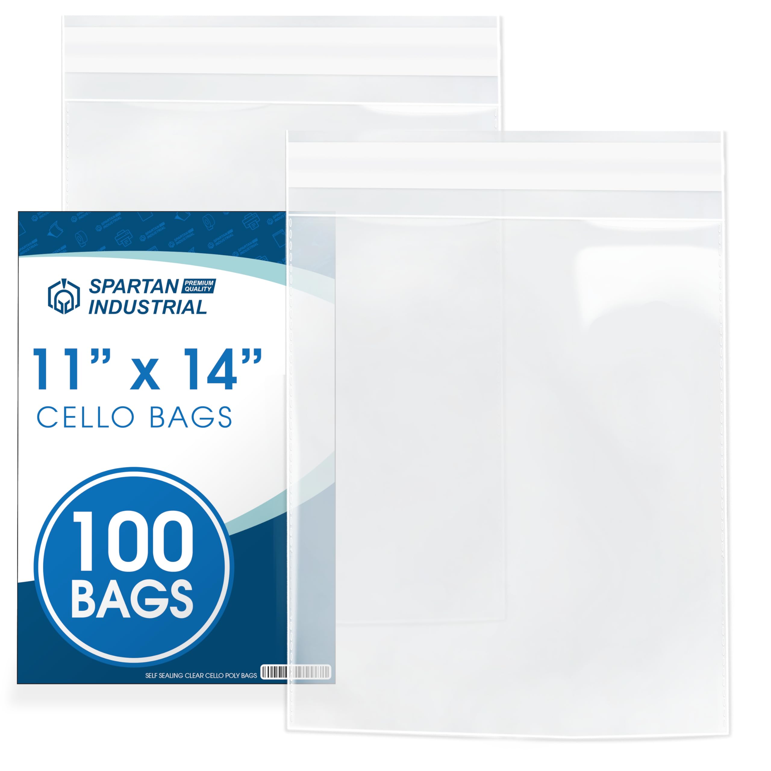 Photo 1 of Spartan Industrial - 11" X 14" (100 Count) Crystal Clear Resealable Cello Poly Bags for Packaging, Clothing & T Shirts - Self Seal & Reinforced