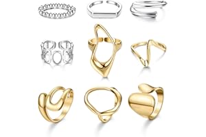 MILACOLATO 9 Pcs Gold Chunky Rings for Women 18K Gold Plated Ring Set Dome Thick Open Rings Adjustable