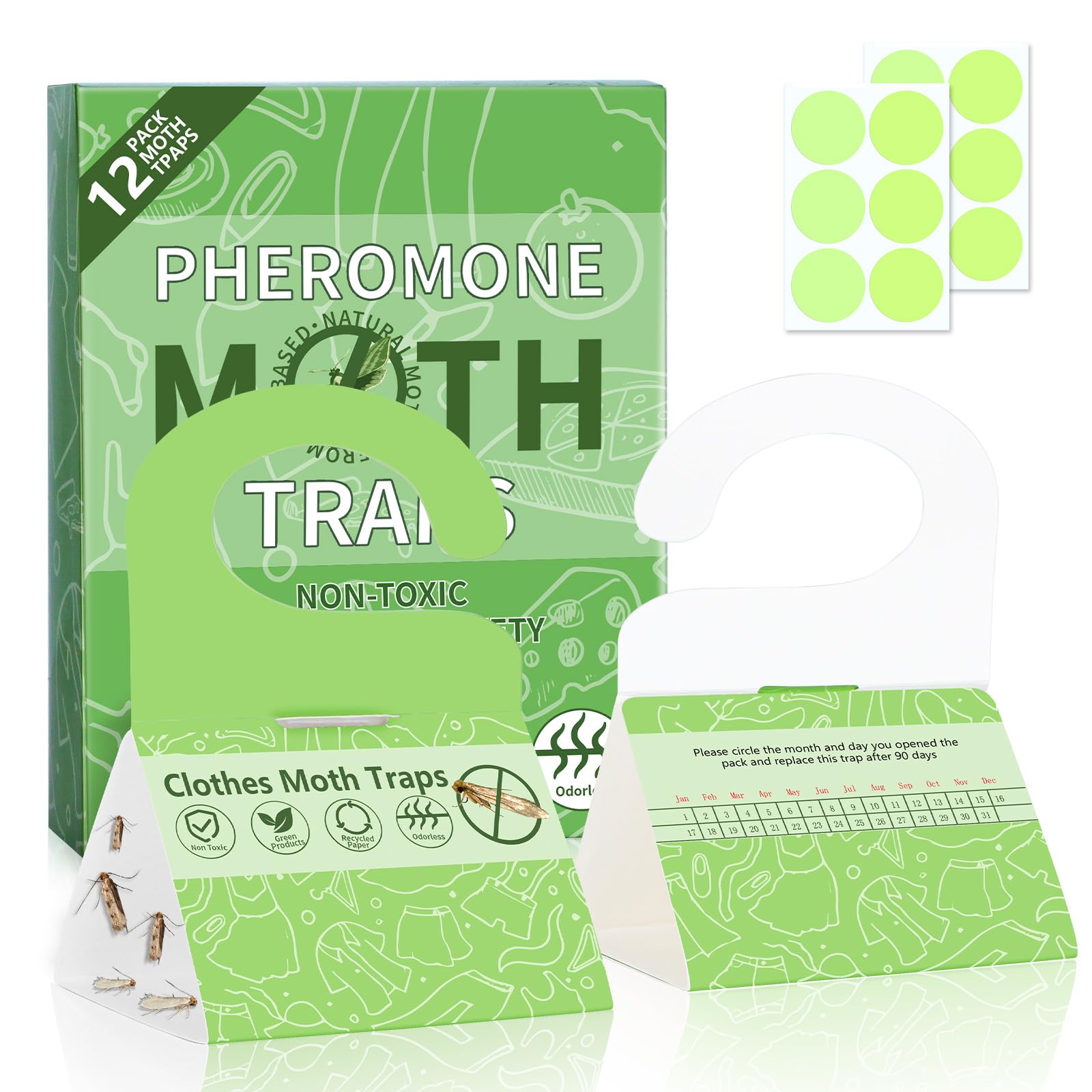 Photo 1 of UltraPestcide Moth Traps for Clothes, 12 Pack - Clothing Moth Traps with Pheromones Attractant, Moth Sticky Trap for Closets & Carpet & Wardrobes, Indoor Clothes Moth Killer