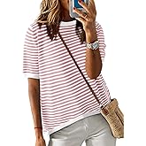 Dokotoo Womens Tops 2026 Casual Summer Crewneck Short Sleeve Striped Color Block Knit High Low Trendy Pullover Sweaters