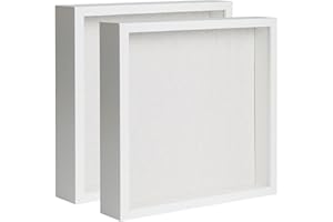 Muzilife Shadow Box Picture Frame with Linen Board Deep Wood Glass Display Case Ready to Hang Memory Box Baby Sports Memorabilia, Pins, Awards, Medals, Wedding, Tickets and Photos, White, 2pcs 12X12