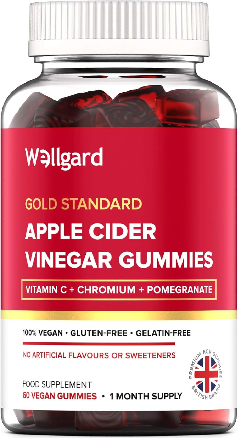 Wellgard Vegan Apple Cider Vinegar Gummies, Gold Standard 1000mg ACV Gummies with Vitamin C, Chromium and Pomegranate