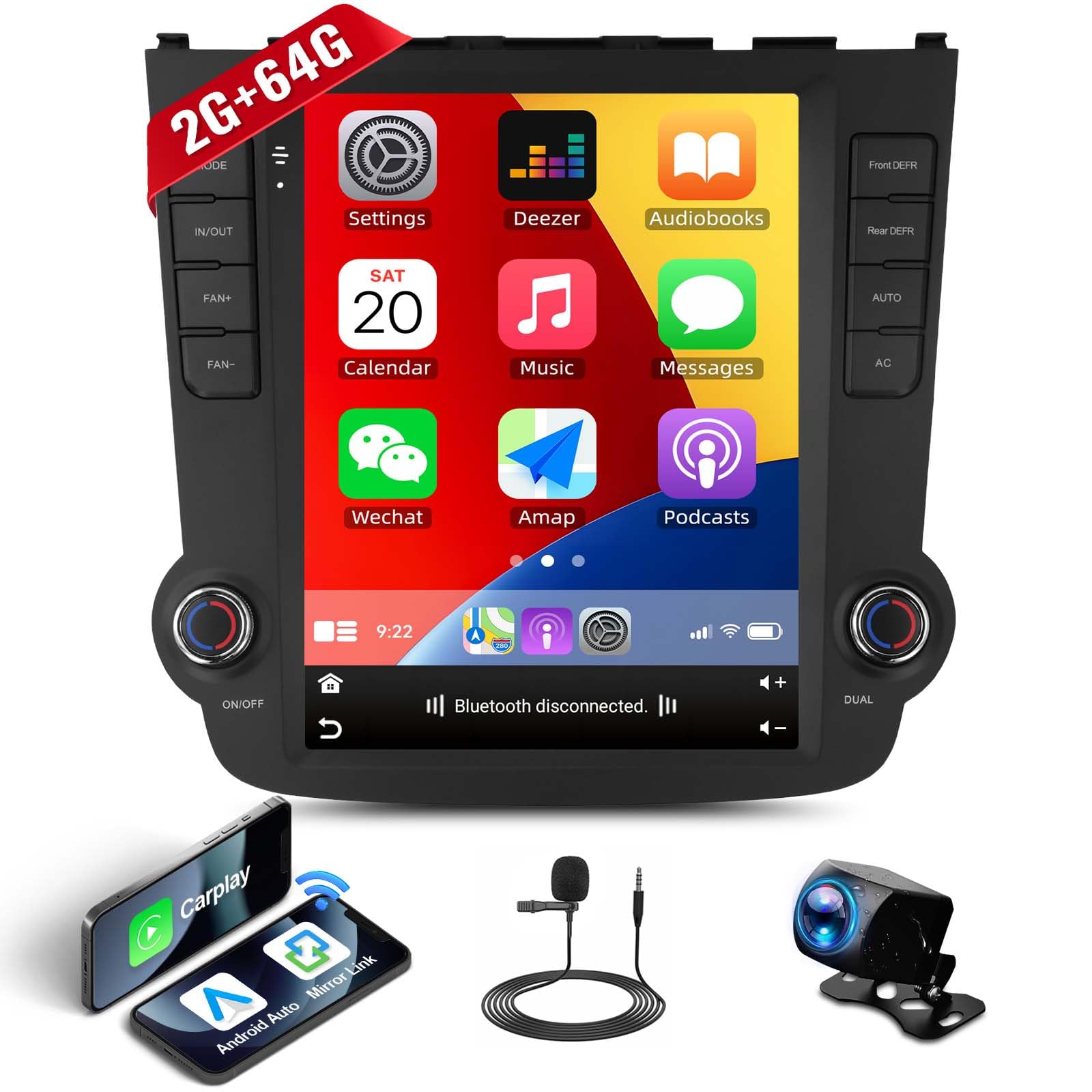 Photo 1 of 2G+64G Android 13 Car Stereo for Honda CRV 2007-2011 Upgrade Radio Wireless Apple CarPlay & Android Auto, 9.7 Inch Vertical Touch Screen GPS Navigation Mirror Link WiFi FM/RDS SWC+ Backp Camera Mic