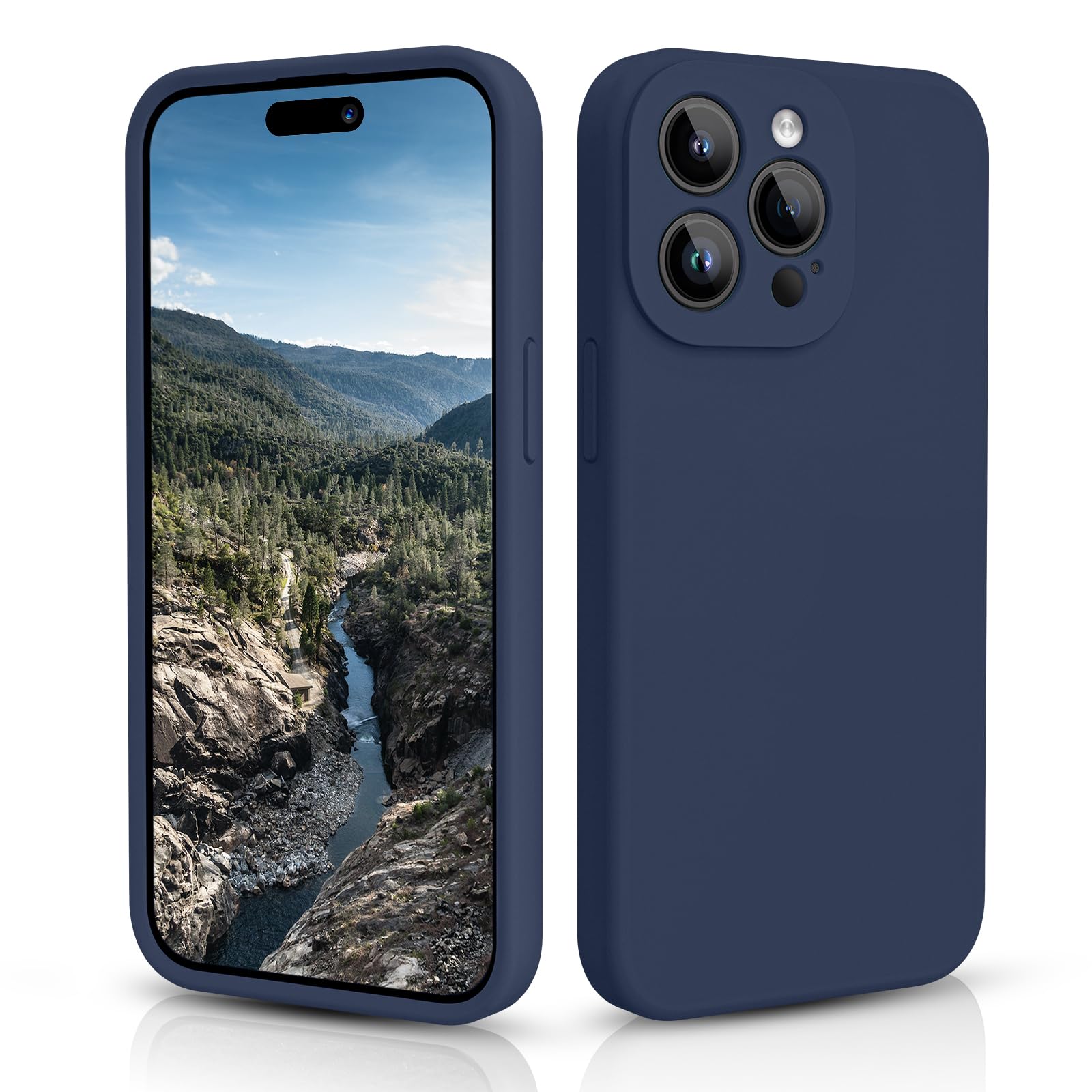 CALOOP Slim-Fit for iPhone 15 Pro Max Case,Skin Soft Liquid Silicone,Sturdy Hard Frame Shockproof Cover with Anti-Scratch Microfiber Lining,Full Protection for Screen and Lens,6.7 inch(Navy Blue) — image 1