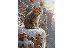 DIY Peinture a Numero Adulte Cat, Painting by Numbers Adult Kit Snow Scene, Peinture a Numero with Brushes, Hobbies for Women