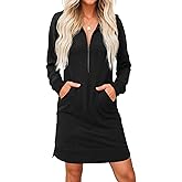 PrinStory Women’s Casual Dresses | Fall Winter Long Sleeve Half Zip V Neck Pullover Tunic Sweatshirt Dress with Pockets S-2XL