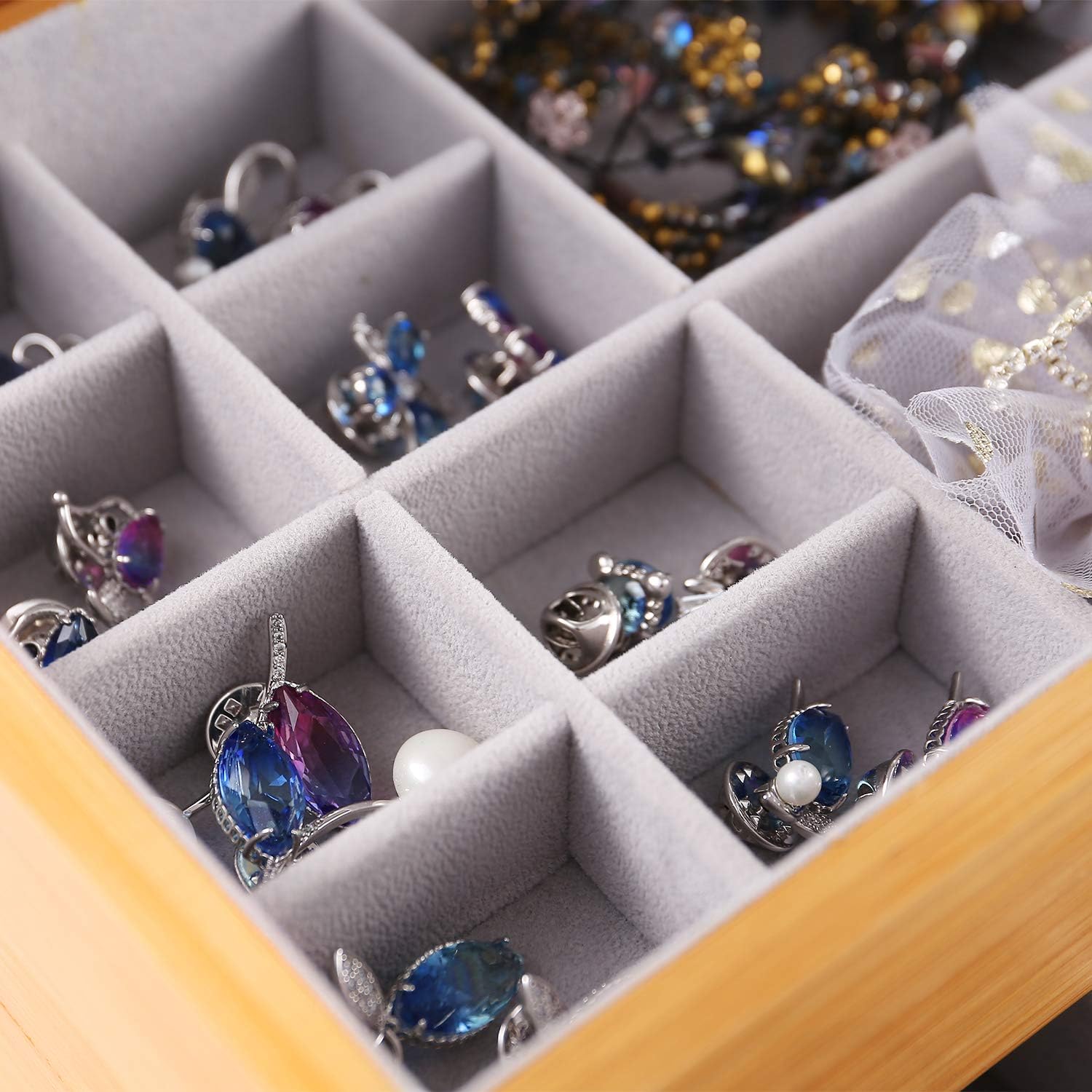 Bamboo Jewelry Box Organizer for women Watch Storage 3 Layers Jewelry Organizer Storage Display Case Gift for Mom Girlfriend: Home Improvement