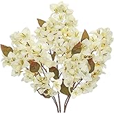 Briful Bougainvillea Artificial Flowers 5 Pack 27.5'' Fake Bougainvillea Floral Stems Realistic Silk Floral Arrangements for Home Weddings Parties Table Vase Centerpiece Decor(Beige)