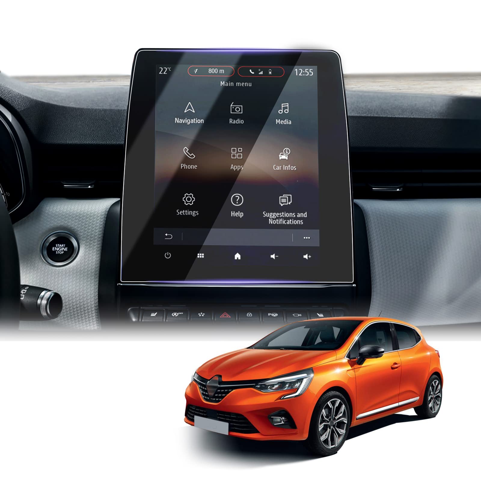 LUWU 2 Packs Compatible with Renault Clio 5 / Zoe Easy Link 2020–2024 2025 UK Car Navigation Screen Protector 9.3 Inch 6H Anti-Scratch Nano Protective Film Easy Link Navigation Accessories